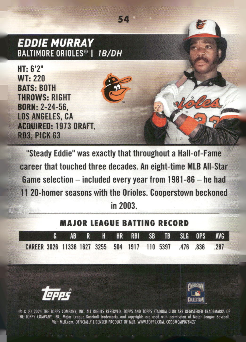 2024 Stadium Club #54 Eddie Murray