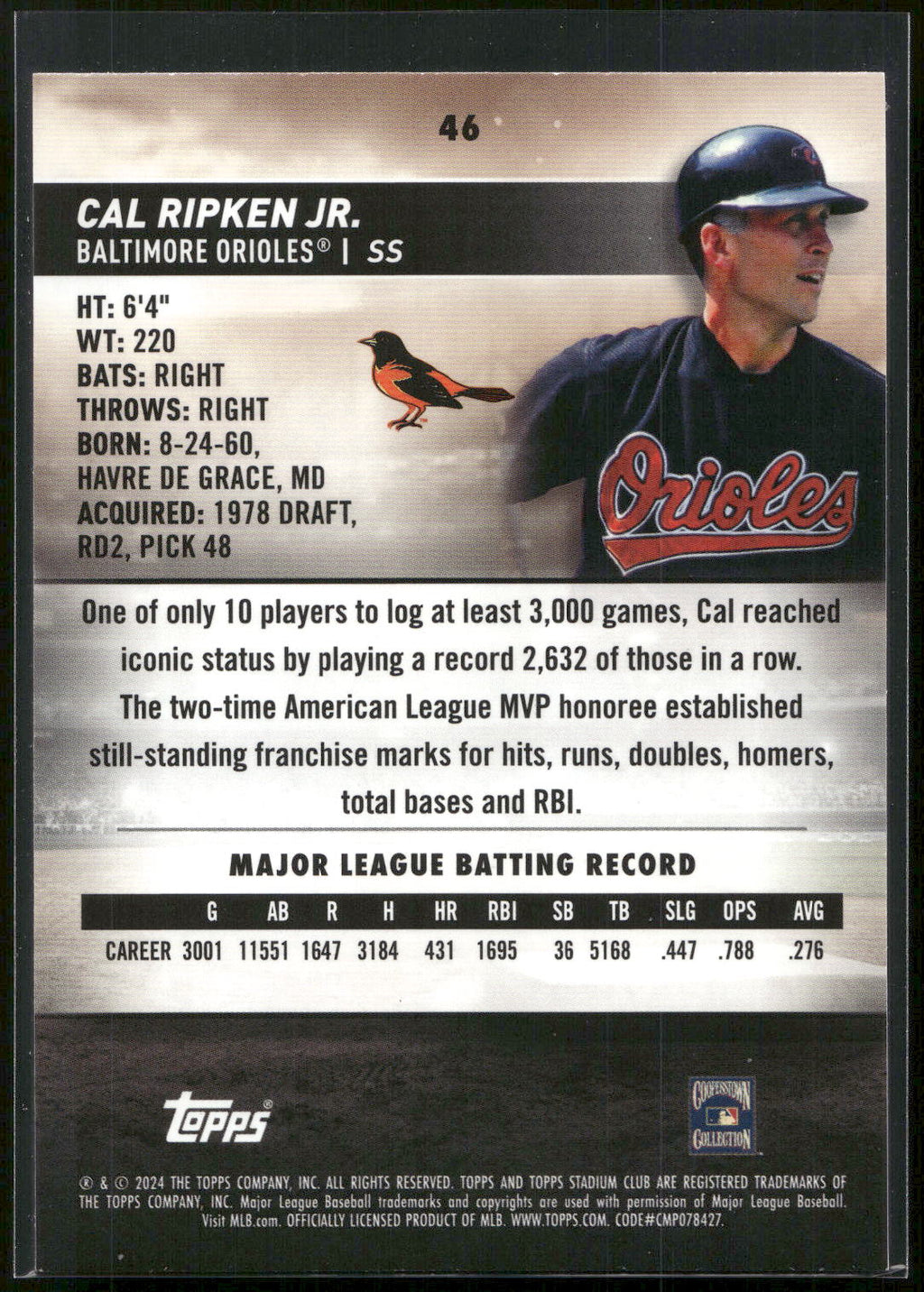 2024 Stadium Club #46 Cal Ripken Jr.
