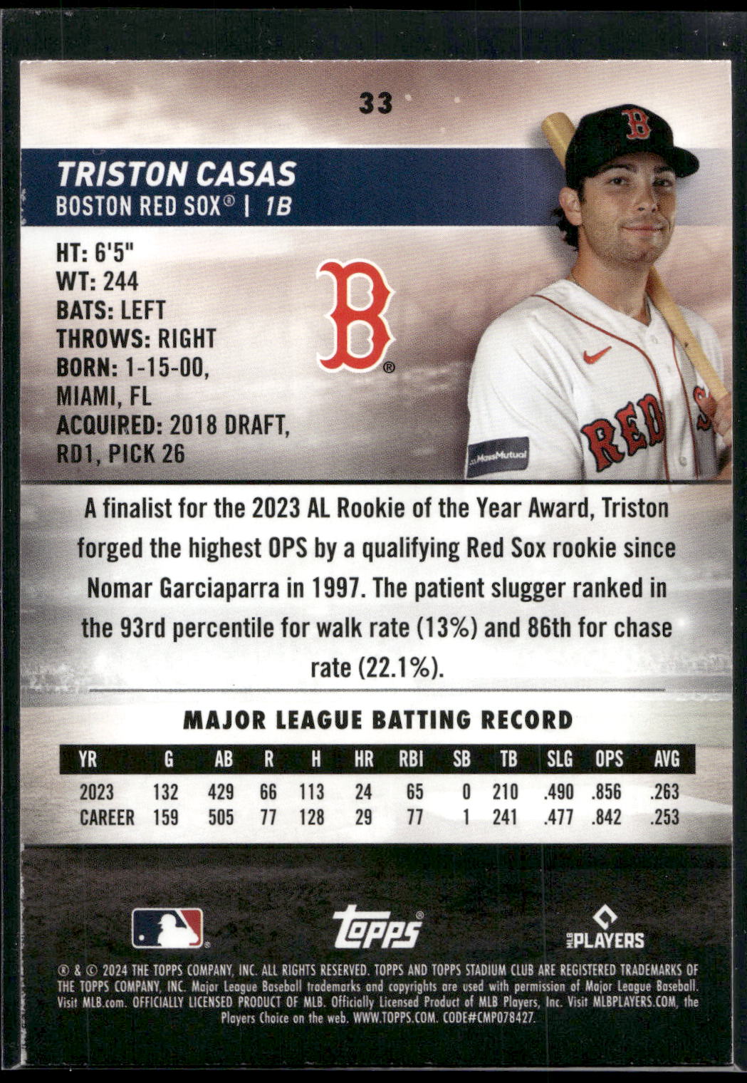 2024 Stadium Club #33 Triston Casas Pink Foil