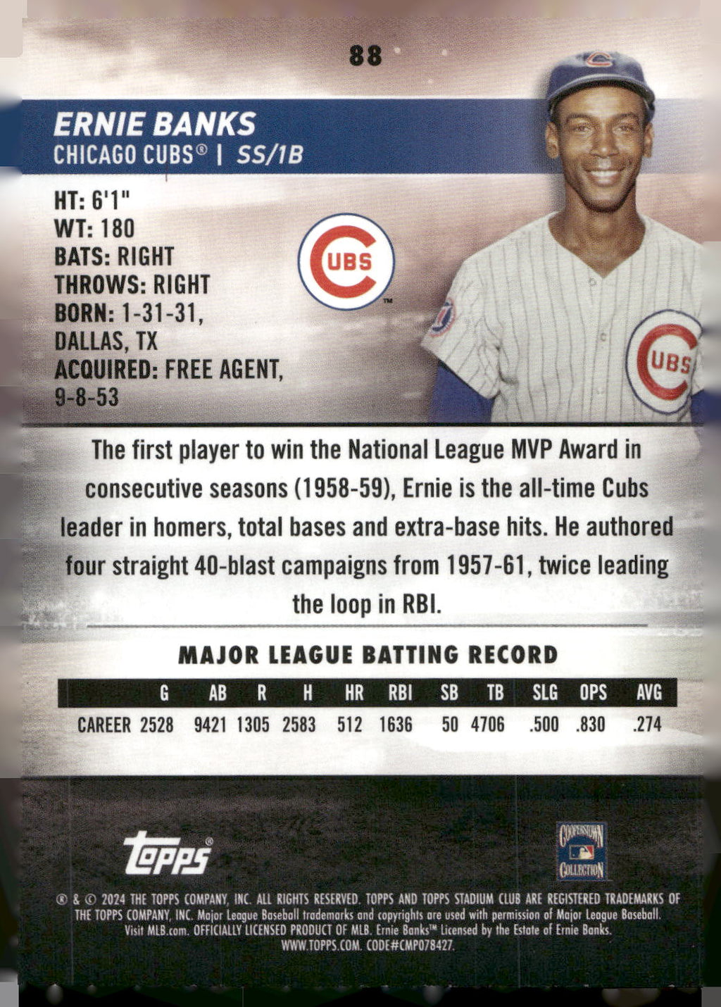 2024 Stadium Club #88 Ernie Banks Pink Foil