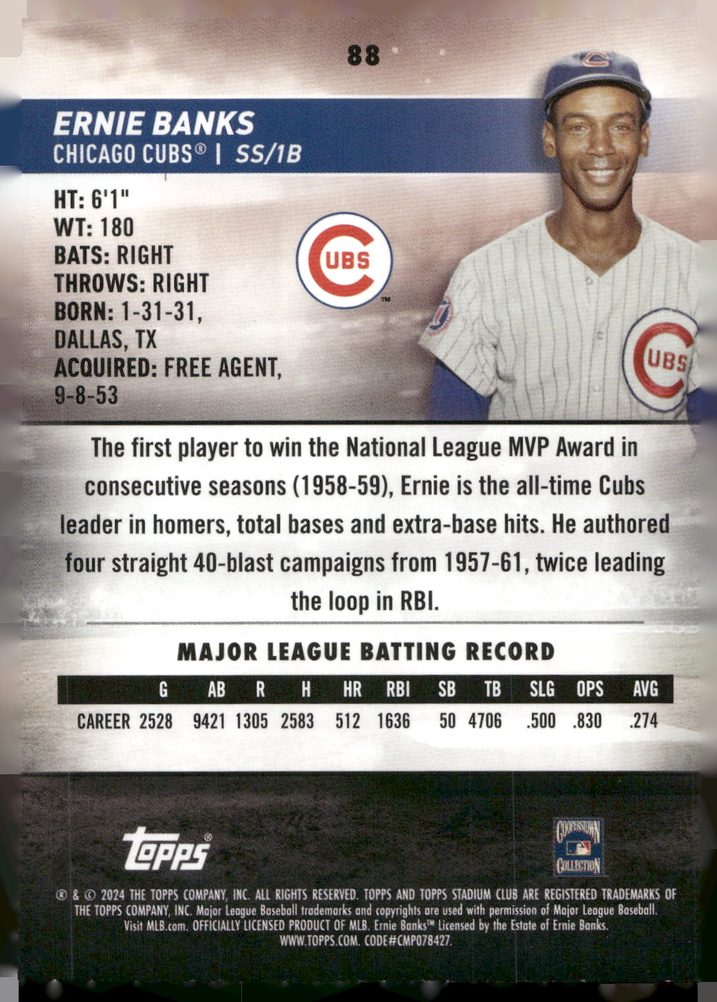 2024 Stadium Club #88 Ernie Banks Pink Foil