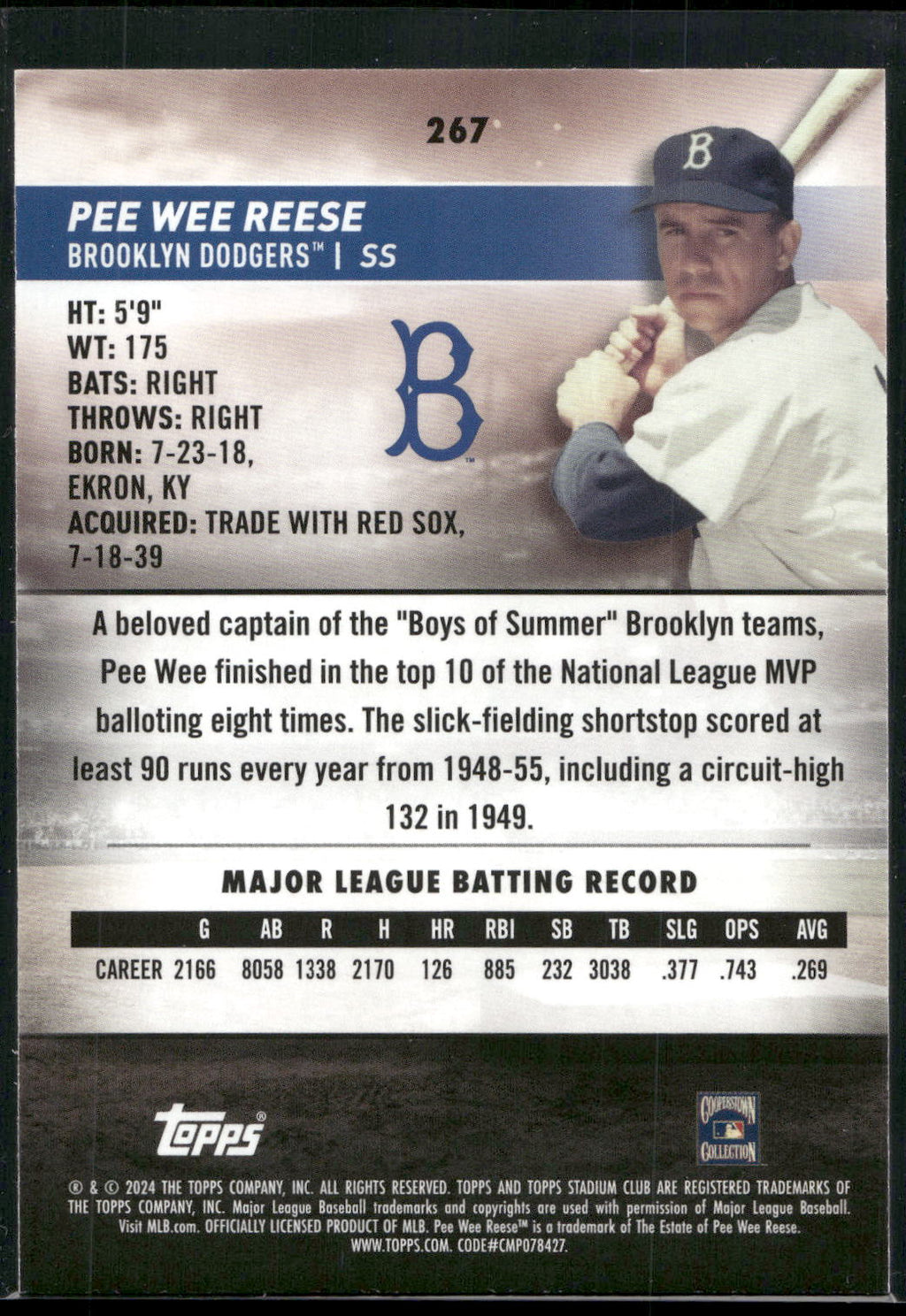 2024 Stadium Club #267 Pee Wee Reese Pink Foil