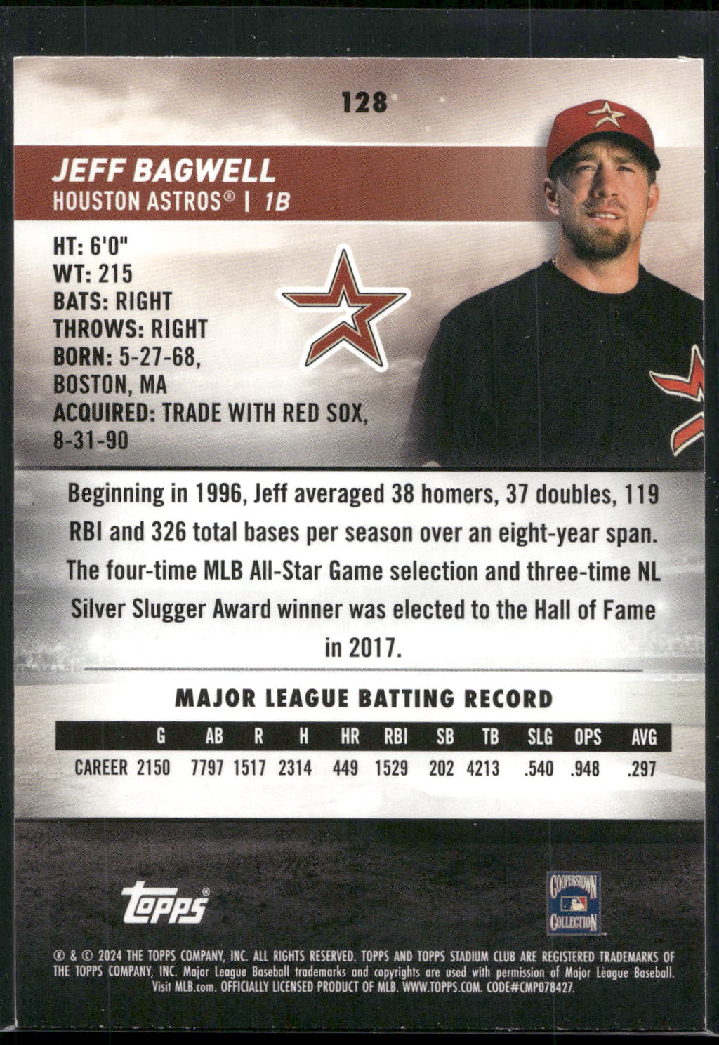 2024 Stadium Club #128 Jeff Bagwell Red Foil
