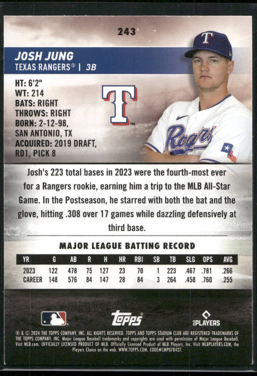 2024 Stadium Club #243 Josh Jung Red Foil