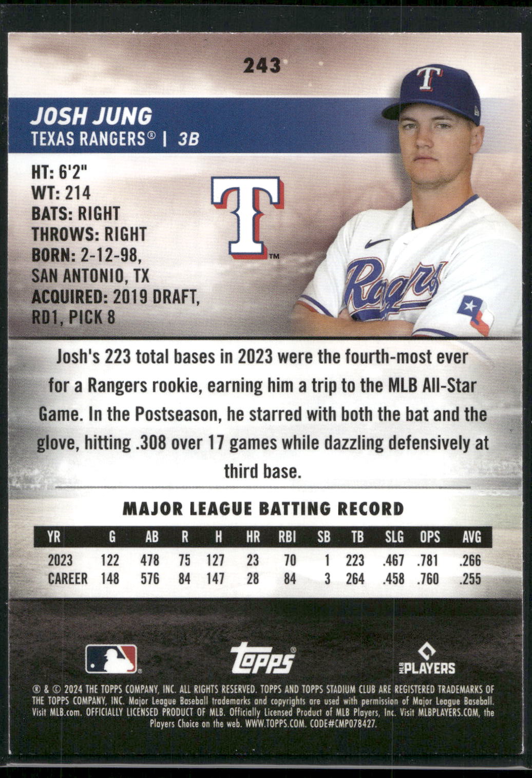 2024 Stadium Club #243 Josh Jung Red Foil