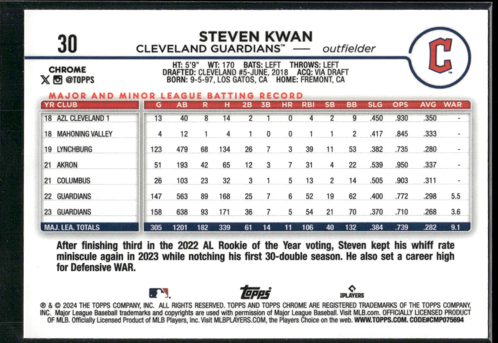 2024 Topps Chrome #30 Steven Kwan