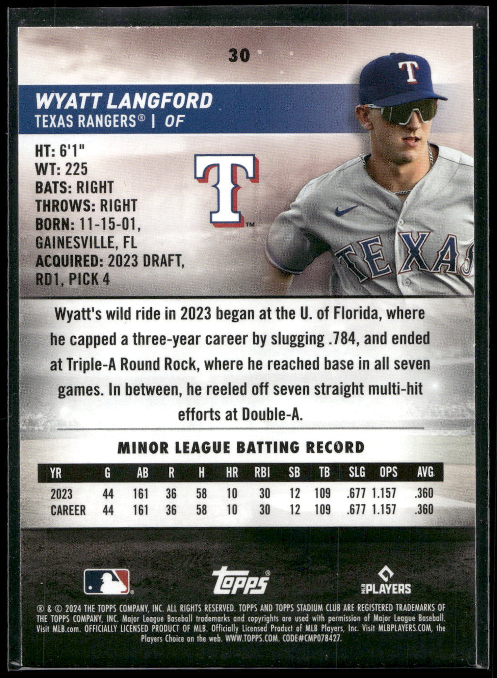 2024 Stadium Club #30 Wyatt Langford