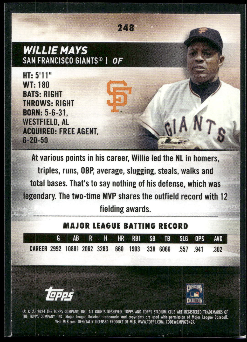 2024 Stadium Club #248 Willie Mays