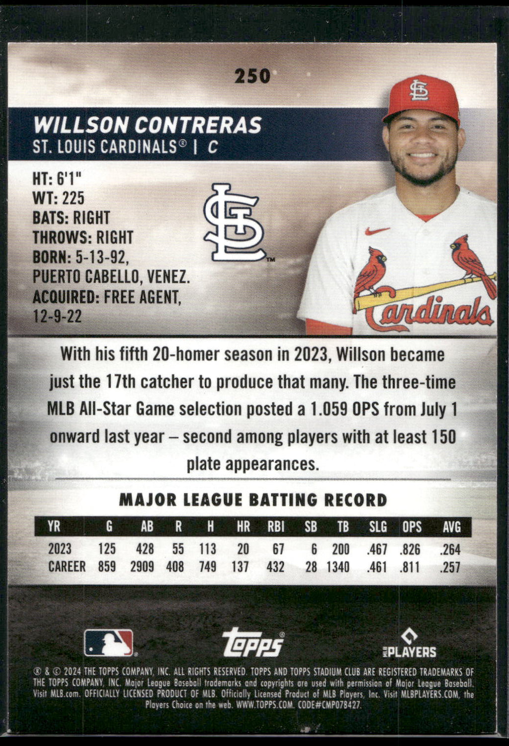 2024 Stadium Club #250 Willson Contreras