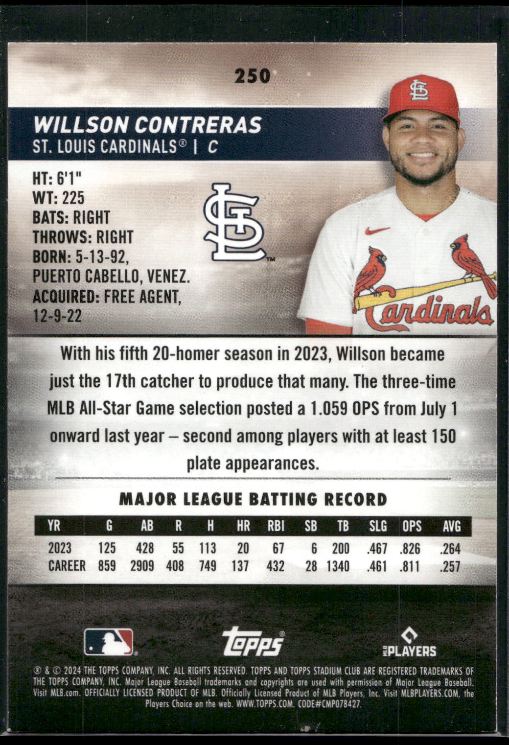 2024 Stadium Club #250 Willson Contreras