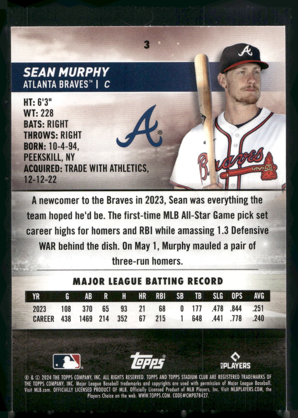 2024 Stadium Club #3 Sean Murphy
