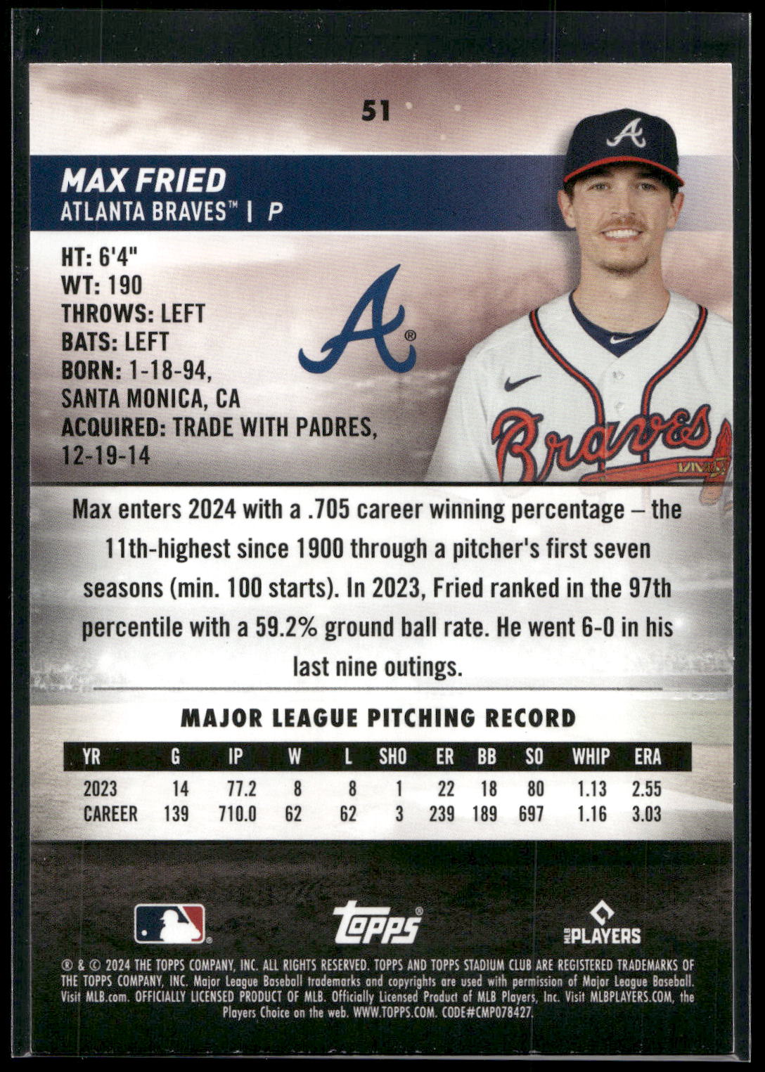 2024 Stadium Club #51 Max Fried