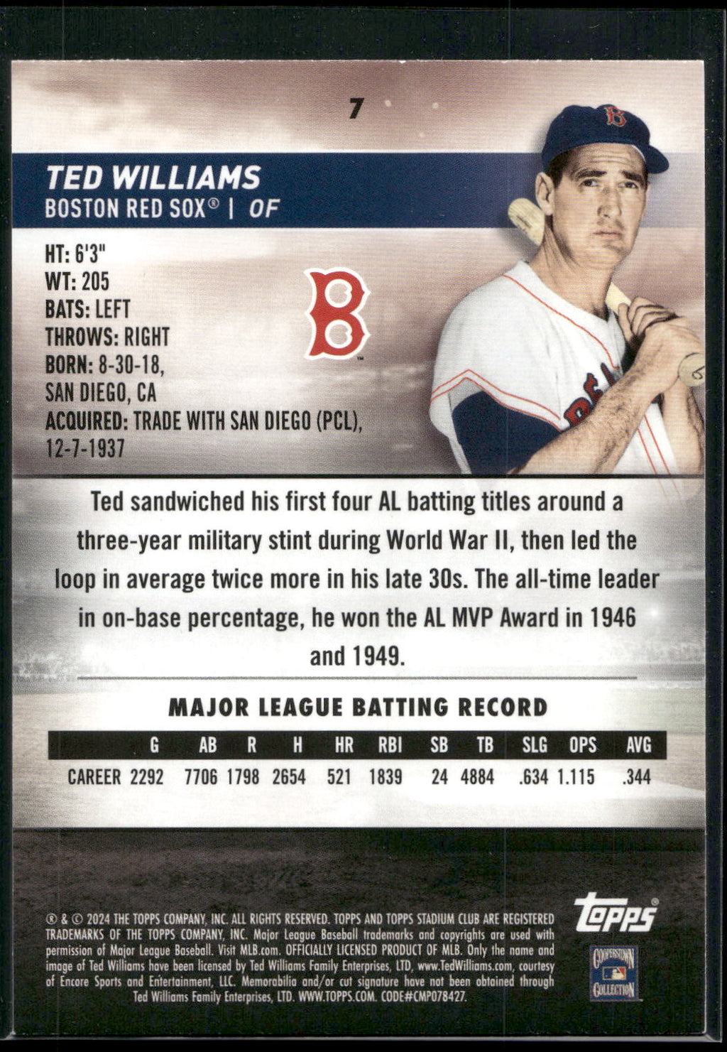 2024 Stadium Club #7 Ted Williams