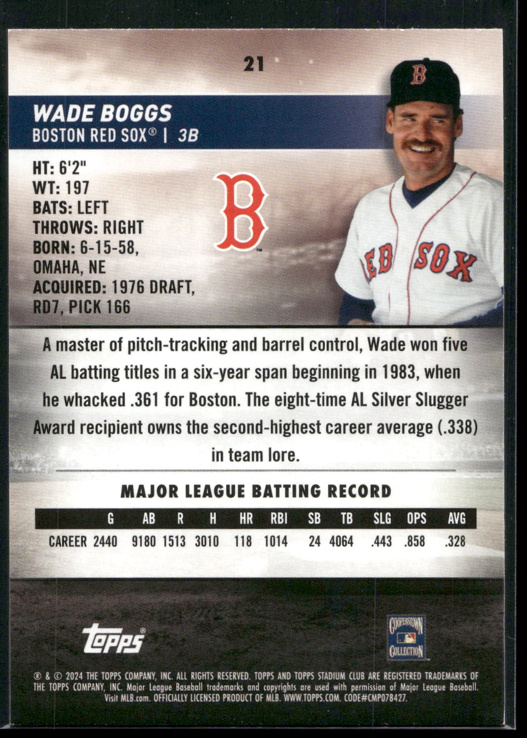 2024 Stadium Club #21 Wade Boggs