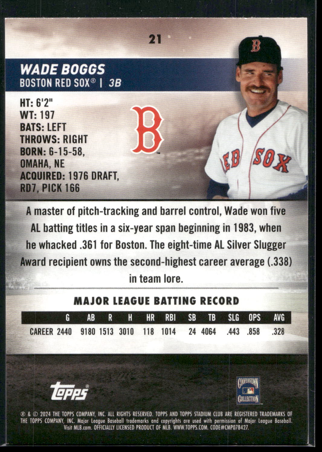 2024 Stadium Club #21 Wade Boggs