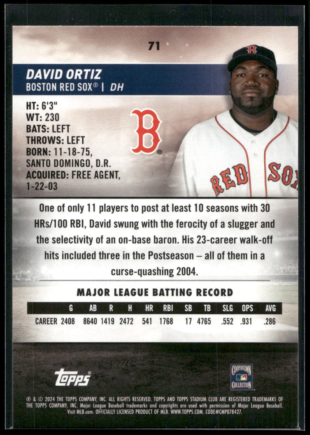 2024 Stadium Club #71 David Ortiz