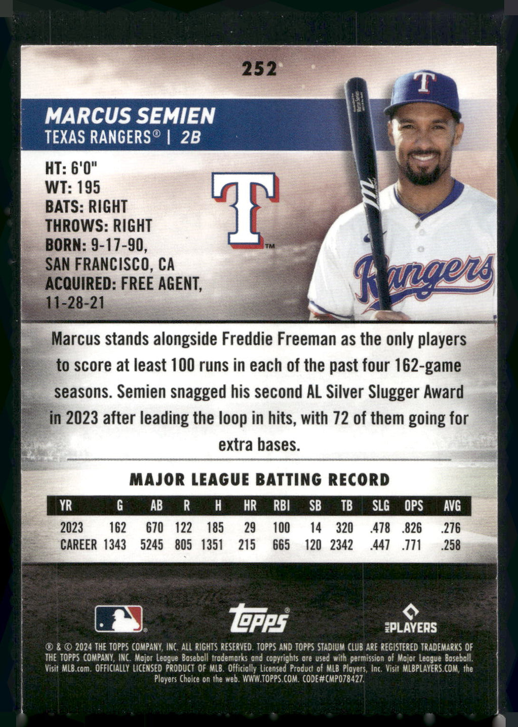 2024 Stadium Club #252 Marcus Semien