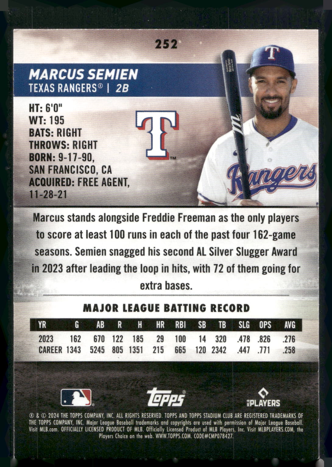 2024 Stadium Club #252 Marcus Semien