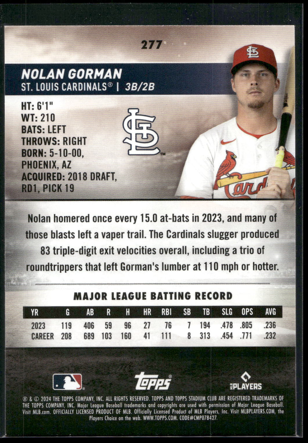 2024 Stadium Club #277 Nolan Gorman