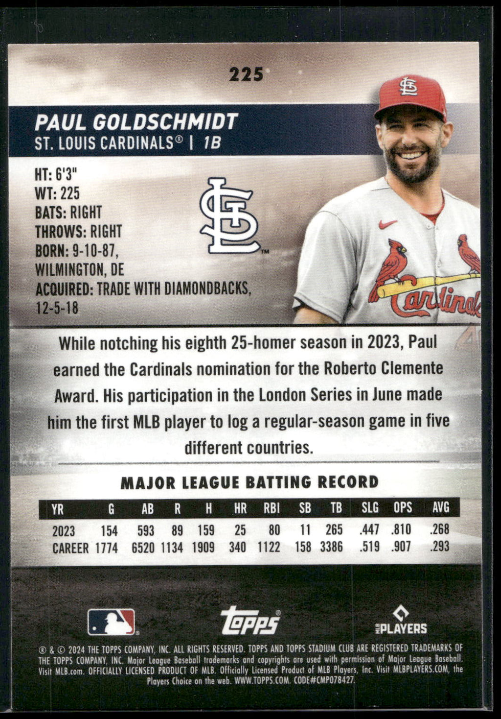 2024 Stadium Club #225 Paul Goldschmidt