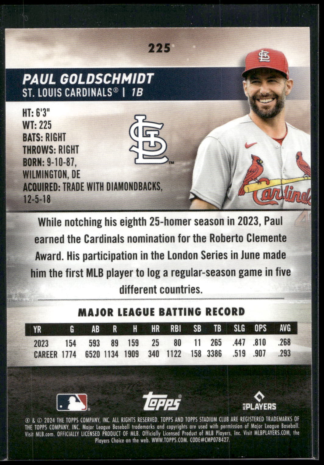 2024 Stadium Club #225 Paul Goldschmidt