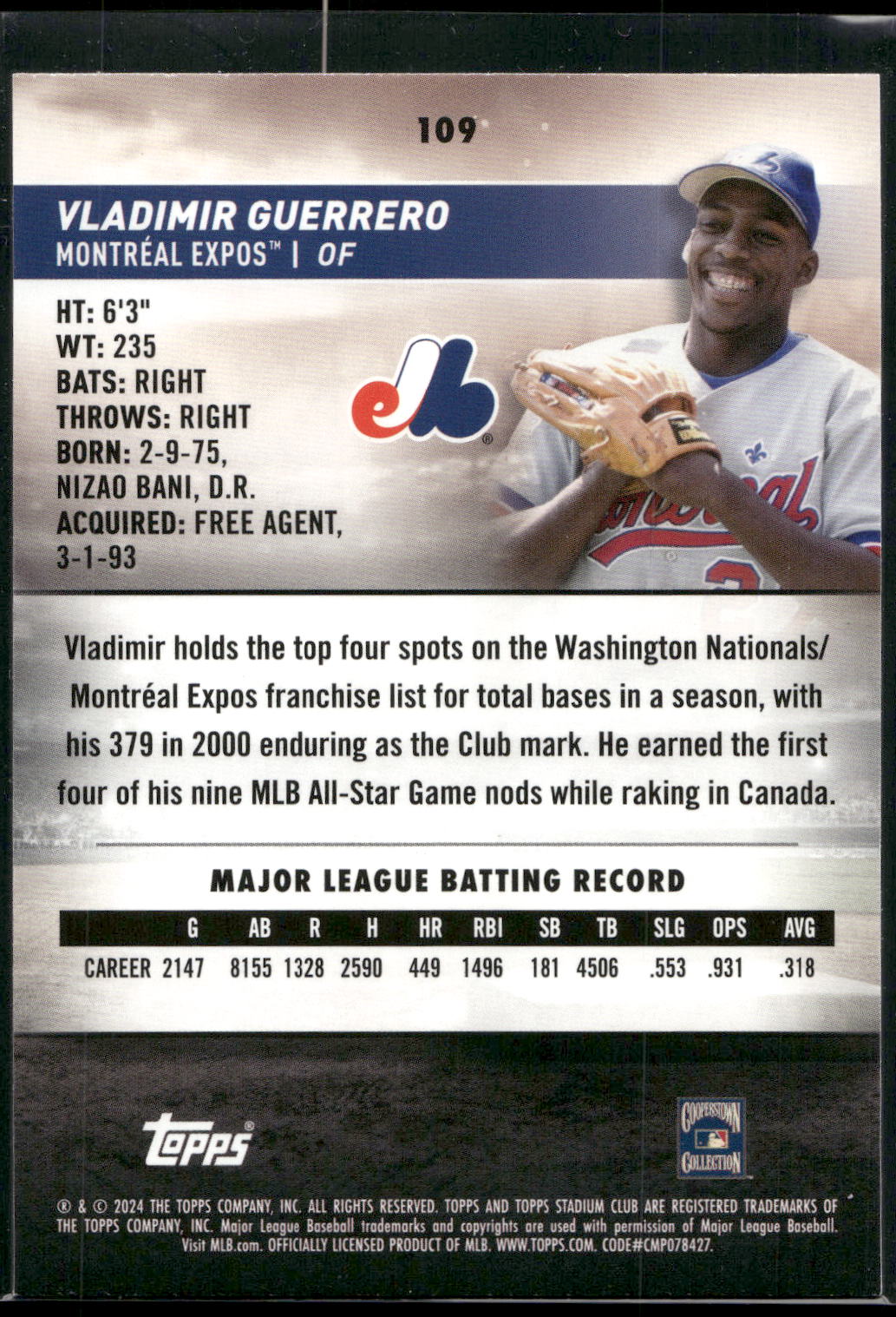2024 Stadium Club #109 Vladimir Guerrero