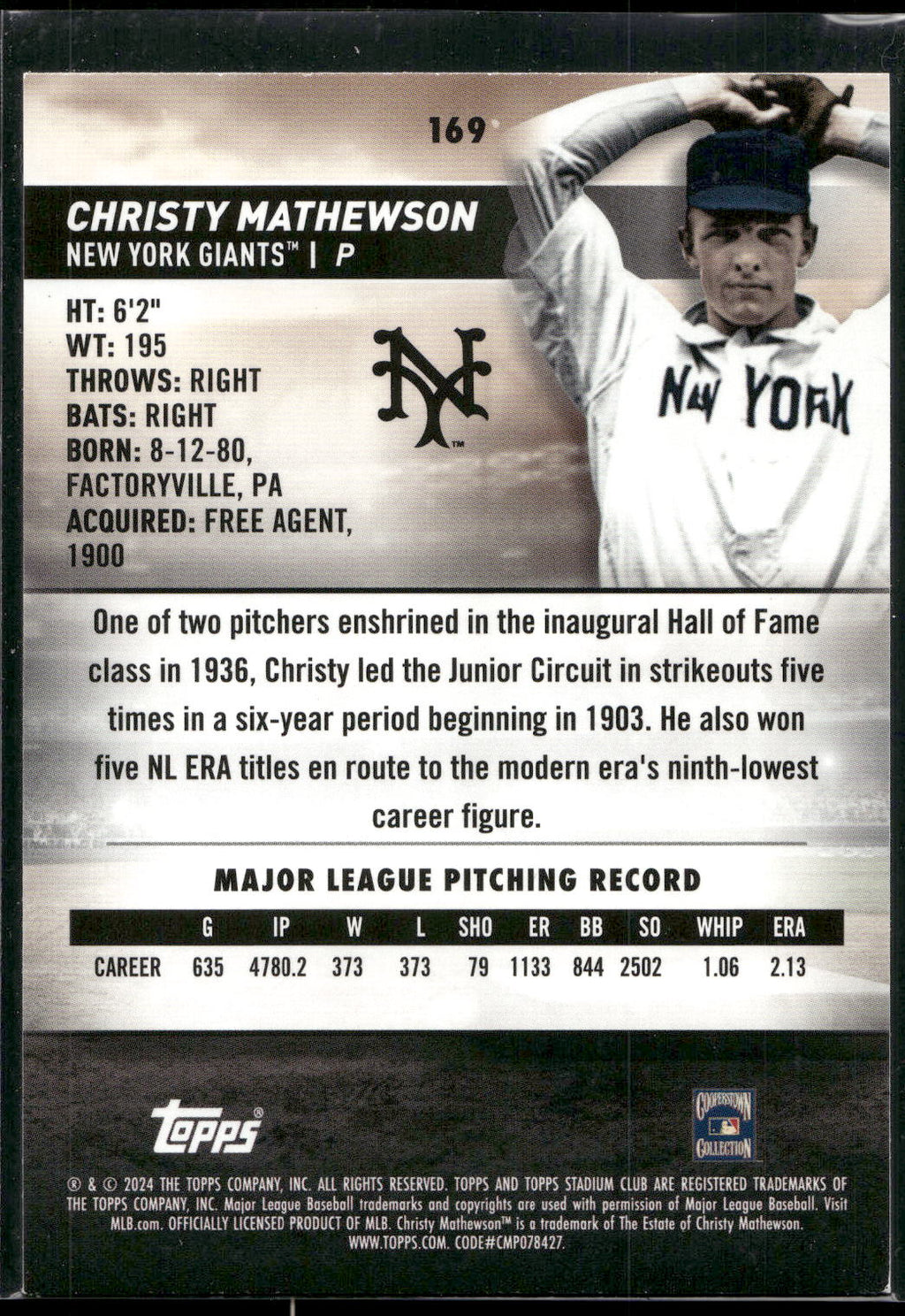 2024 Stadium Club #169 Christy Mathewson