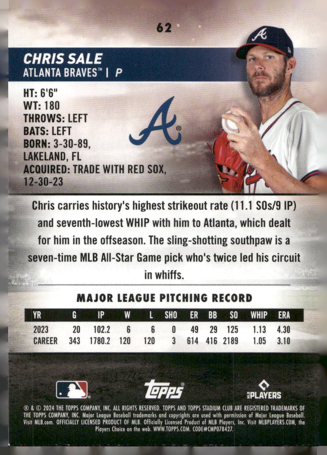 2024 Stadium Club #62 Chris Sale