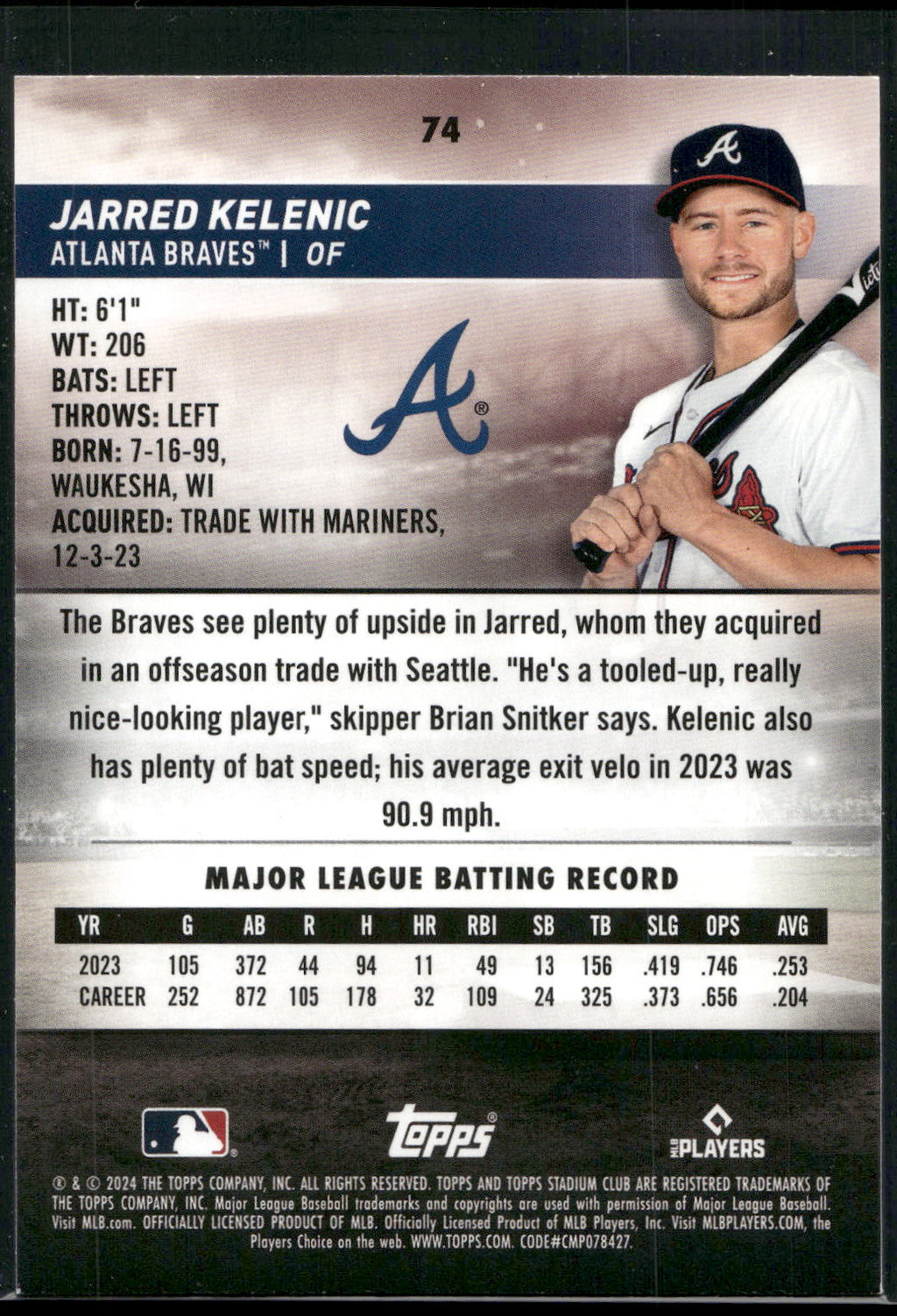 2024 Stadium Club #74 Jarred Kelenic
