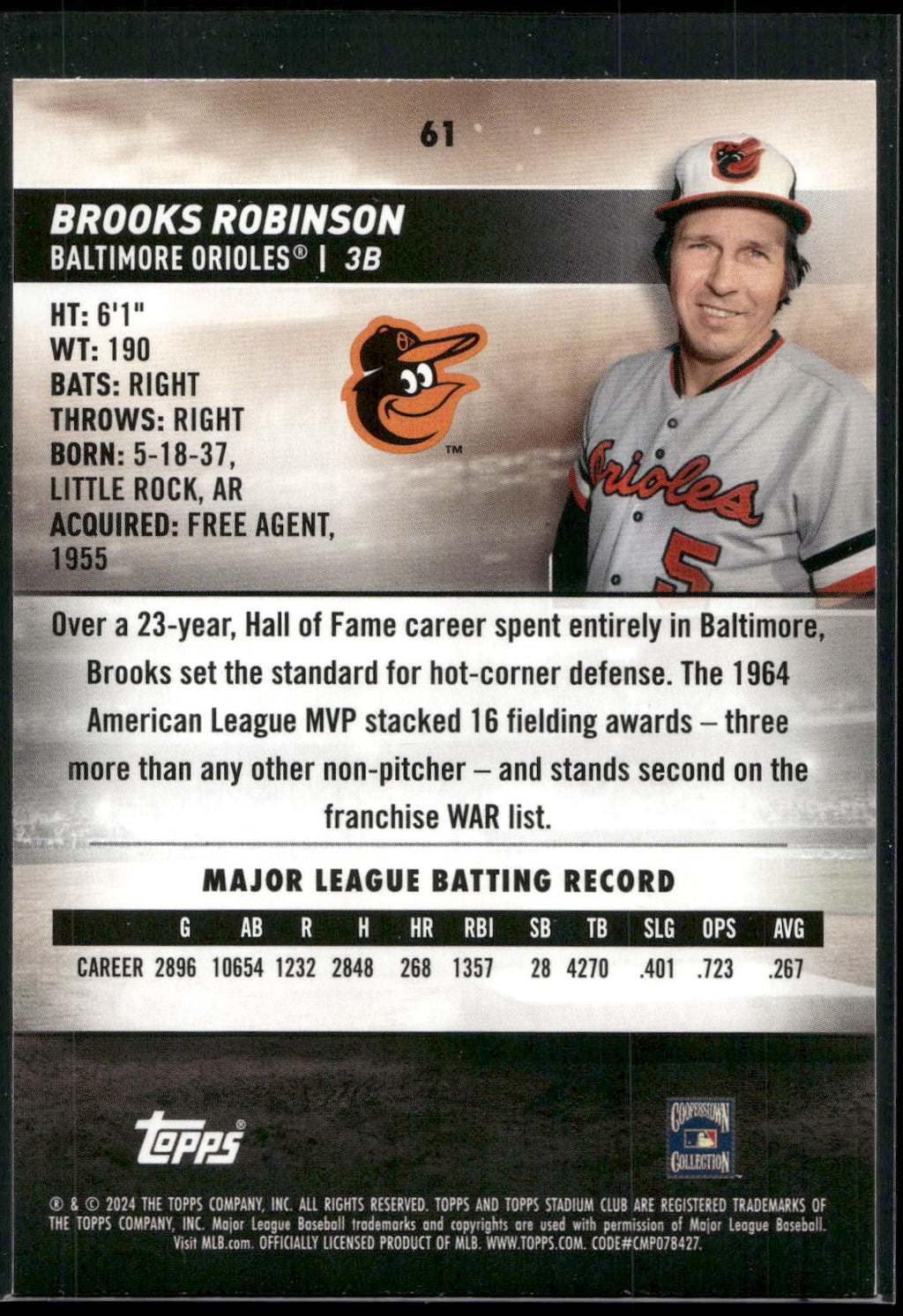 2024 Stadium Club #61 Brooks Robinson