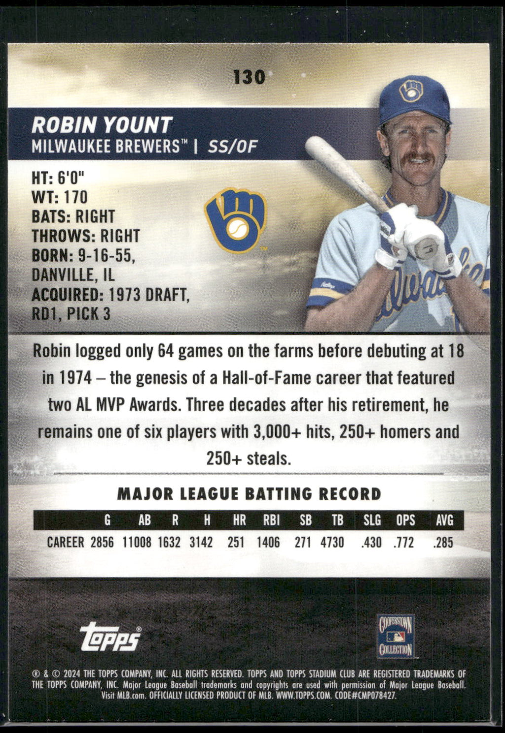 2024 Stadium Club #130 Robin Yount