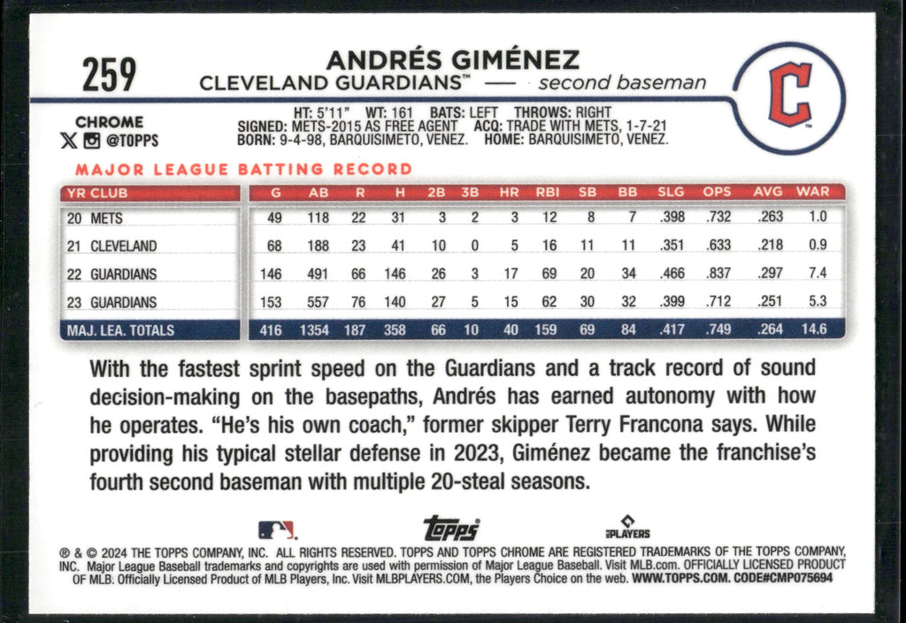 2024 Topps Chrome #259 Andrés Giménez