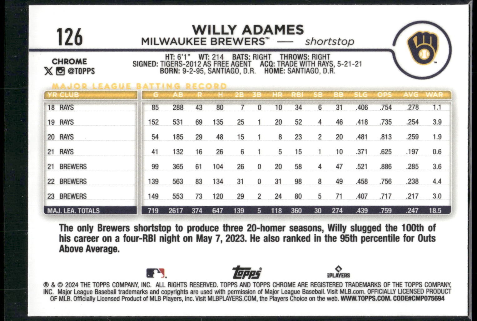 2024 Topps Chrome #126 Willy Adames