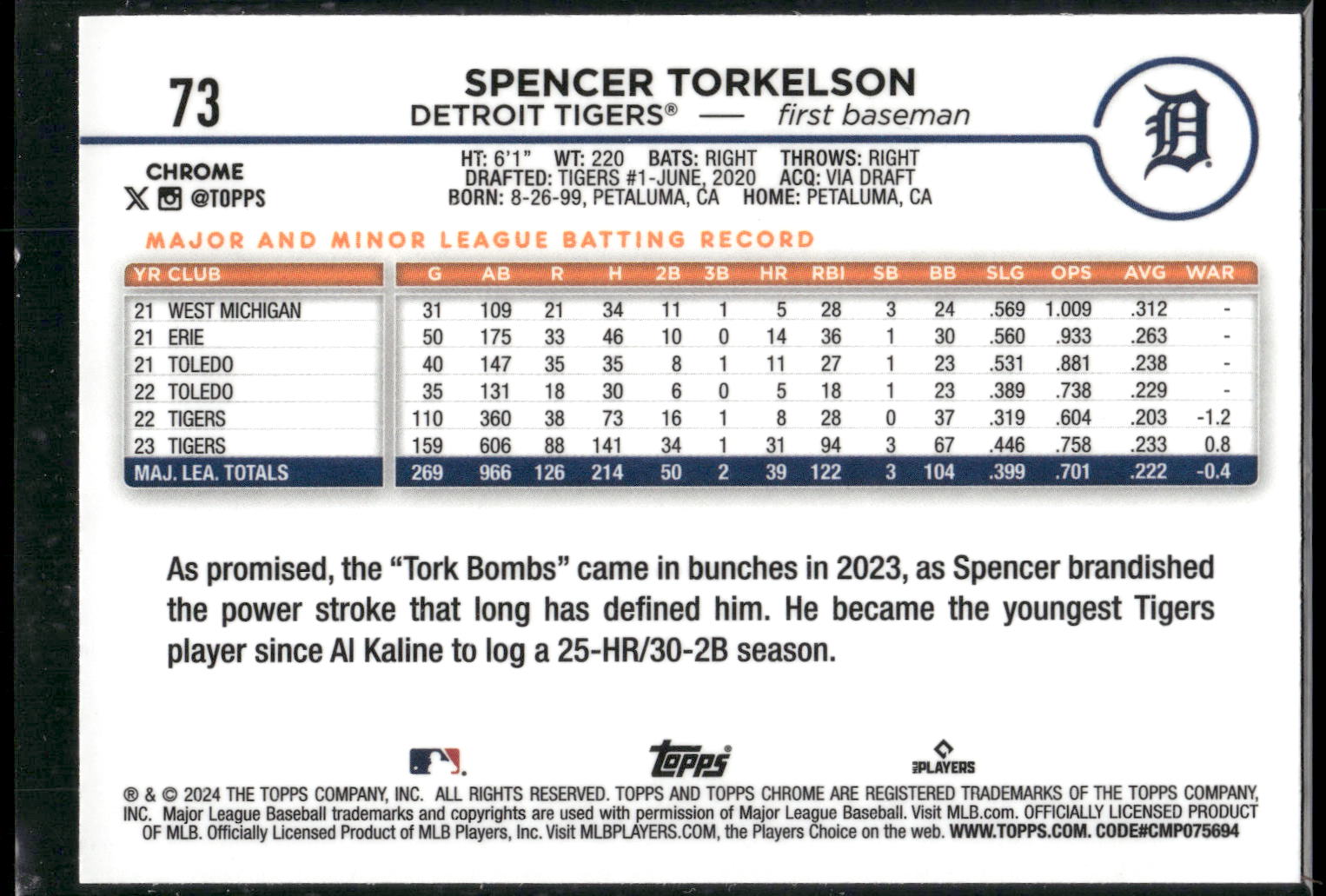 2024 Topps Chrome #73 Spencer Torkelson