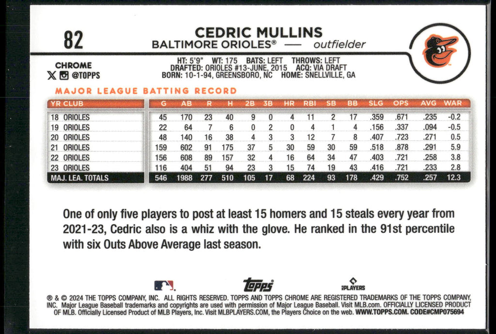 2024 Topps Chrome #82 Cedric Mullins