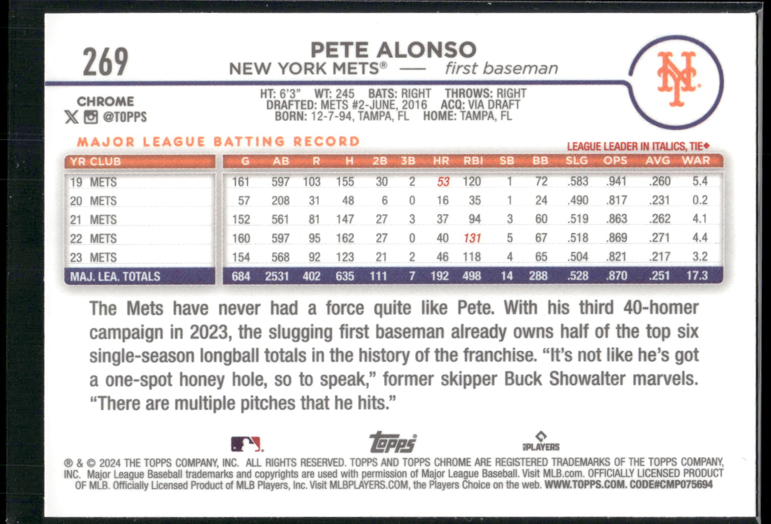 2024 Topps Chrome #269 Pete Alonso