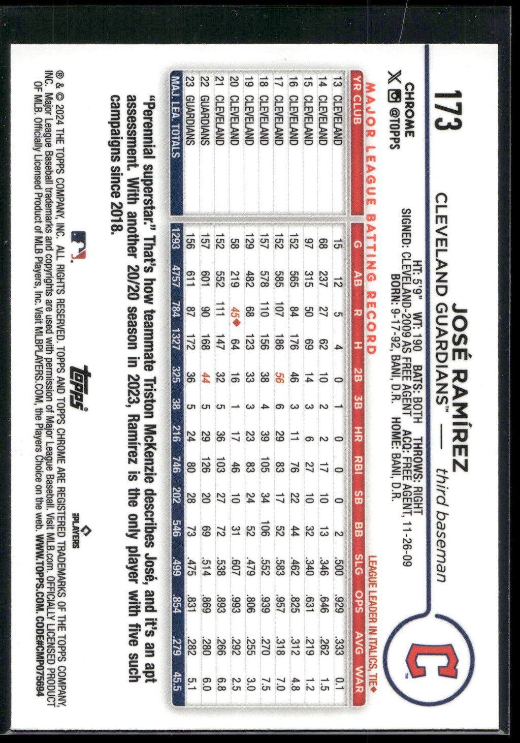 2024 Topps Chrome #173 José Ramírez