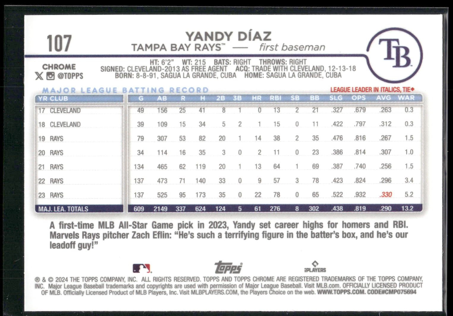 2024 Topps Chrome #107 Yandy Díaz