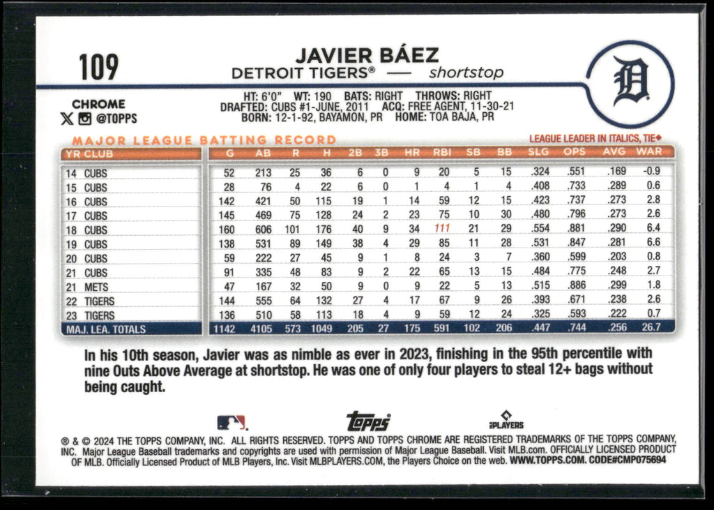 2024 Topps Chrome #109 Javier Báez