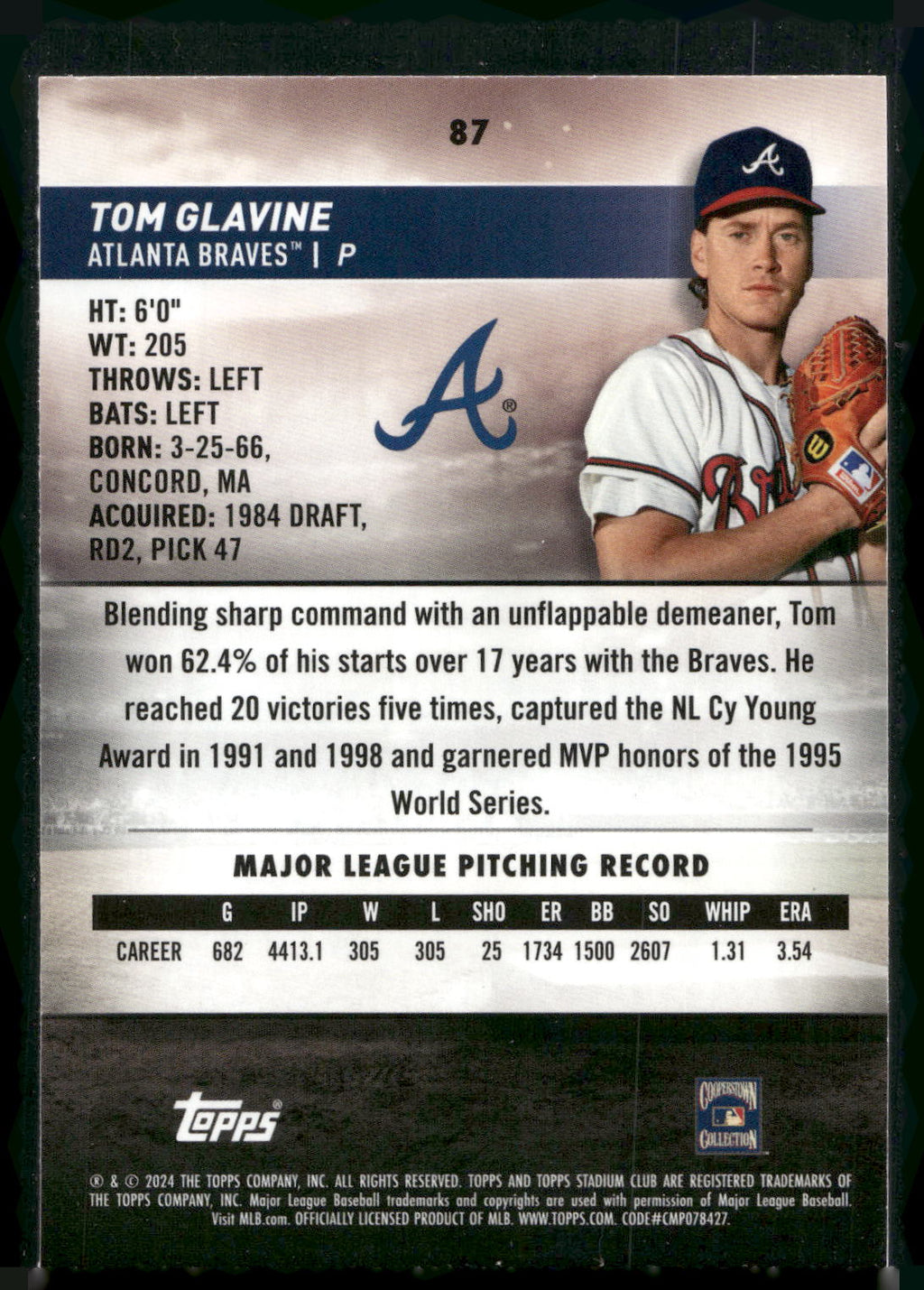 2024 Stadium Club #87 Tom Glavine Chrome