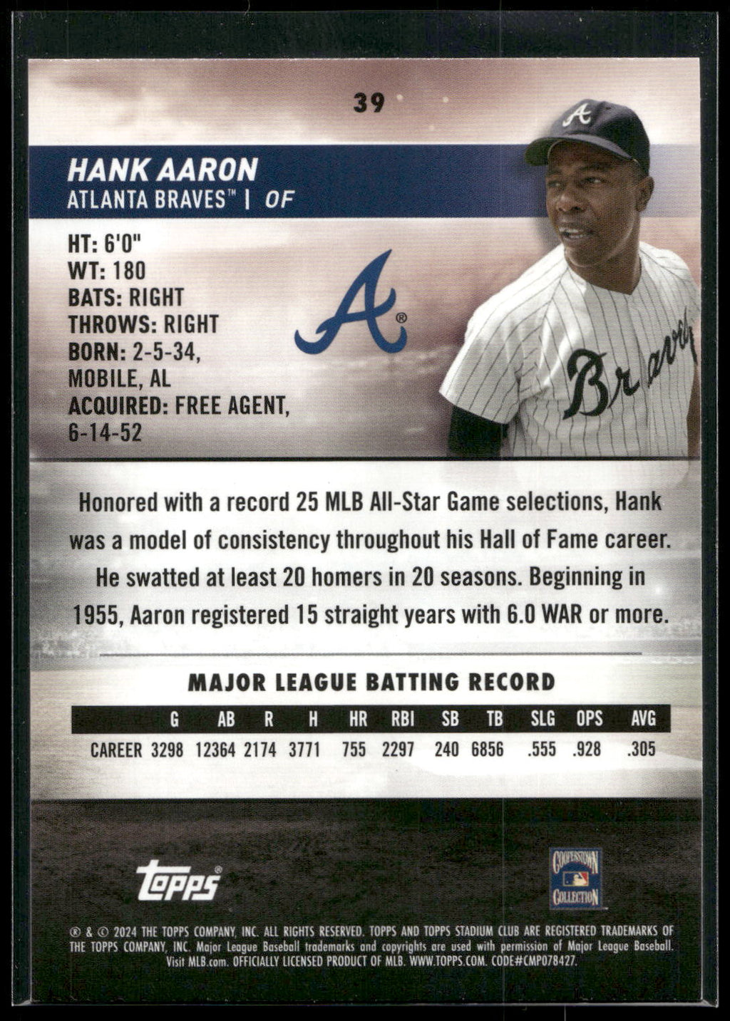 2024 Stadium Club #39 Hank Aaron