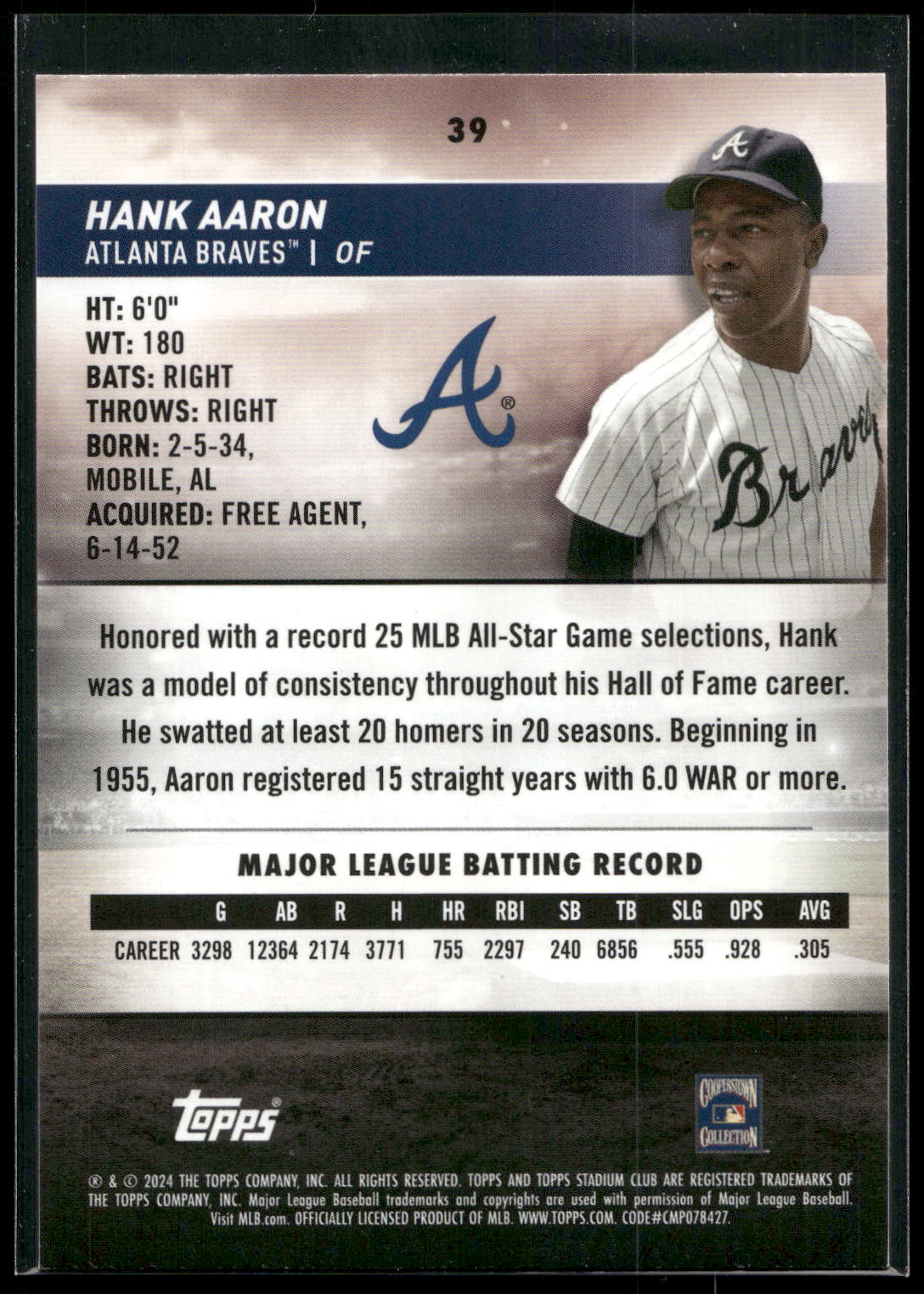 2024 Stadium Club #39 Hank Aaron