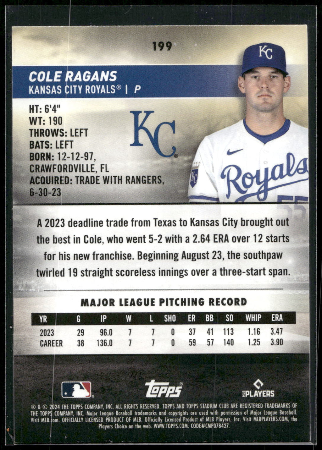 2024 Stadium Club #199 Cole Ragans