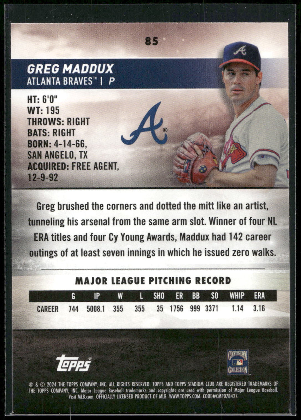 2024 Stadium Club #85 Greg Maddux