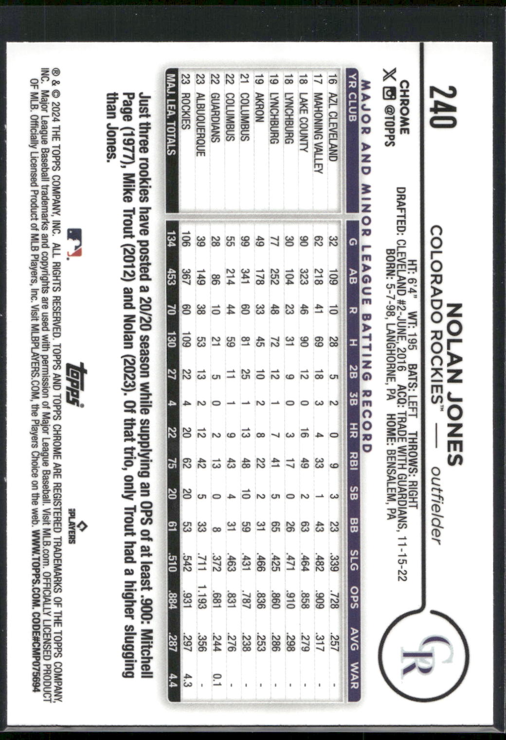 2024 Topps Chrome #240 Nolan Jones