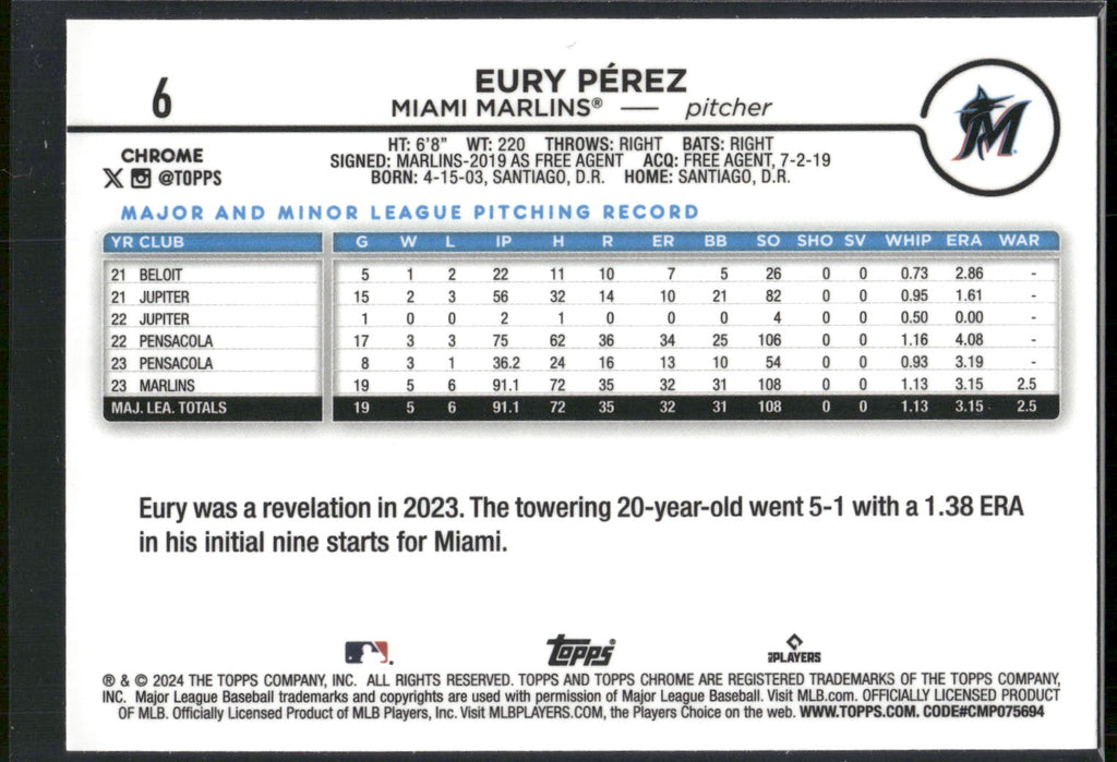 2024 Topps Chrome #6 Eury Pérez