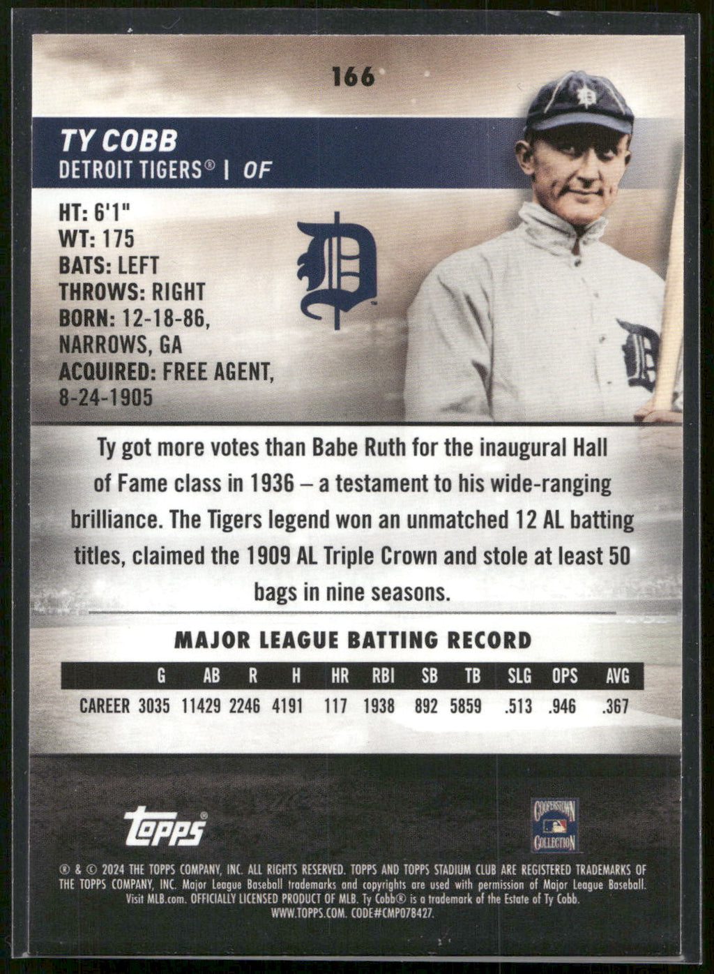 2024 Stadium Club #166 Ty Cobb Red Foil