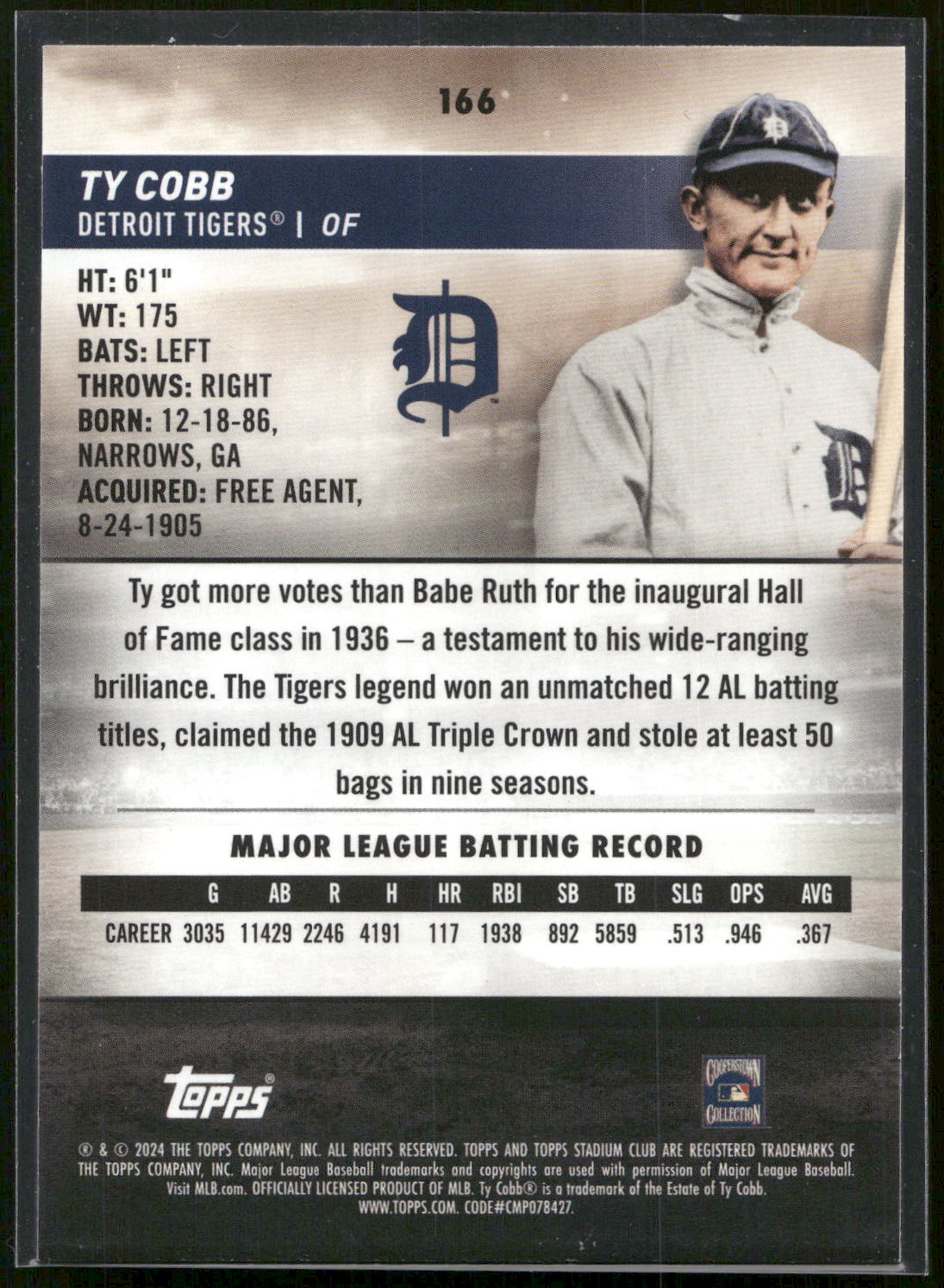 2024 Stadium Club #166 Ty Cobb Red Foil