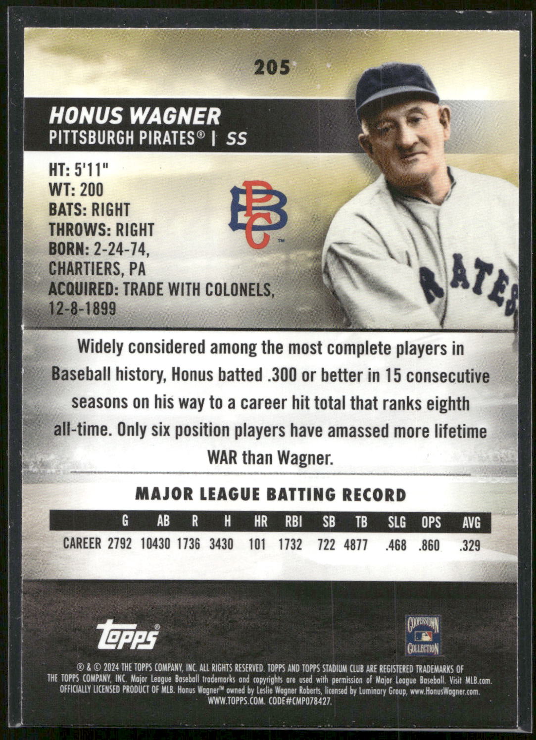 2024 Stadium Club #205 Honus Wagner Red Foil