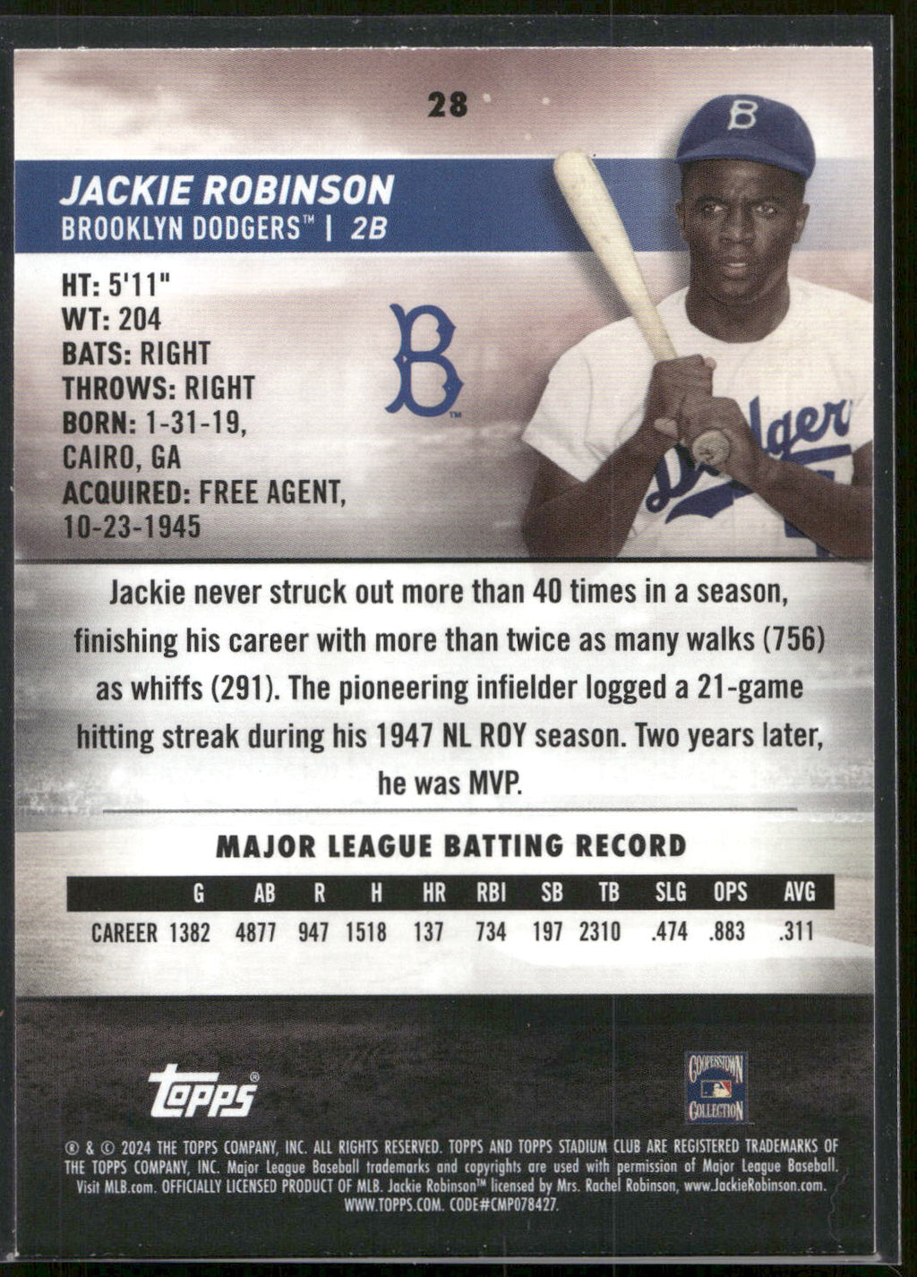 2024 Stadium Club #28 Jackie Robinson Red Foil